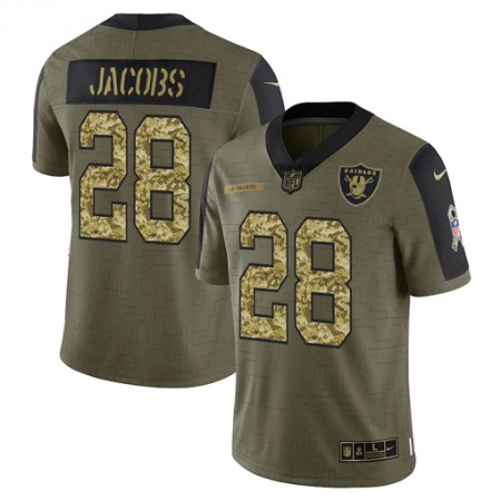 Men's Las Vegas Raiders #28 Josh Jacobs 2021 Olive Camo Salute To Service Limited Stitched Jersey