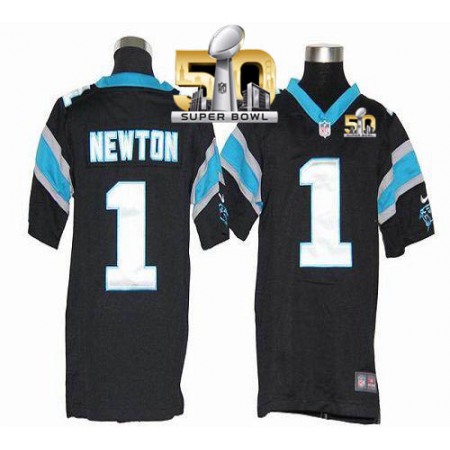 Nike Panthers #1 Cam Newton Black Team Color Super Bowl 50 Youth Stitched NFL Elite Jersey