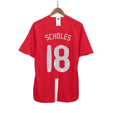 Men's SCHOLES #18 Manchester United Home Retro Soccer Jersey - UCL Final 2007/08