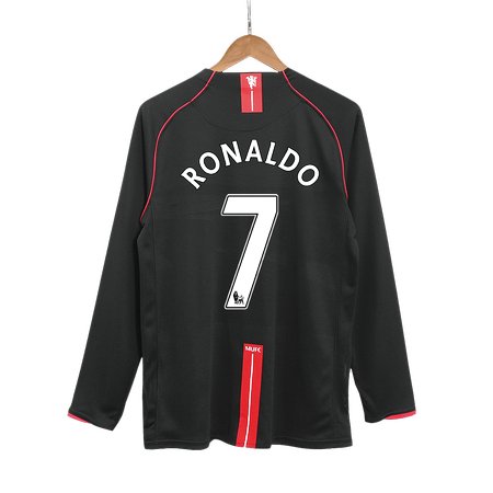 Men's RONALDO #7 Manchester United Away Long Sleeve Retro Soccer Jersey 2007/08