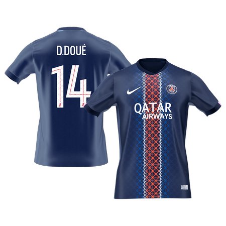 Men's D.DOUÉ #14 PSG Home Replica Soccer Jersey 2025/26