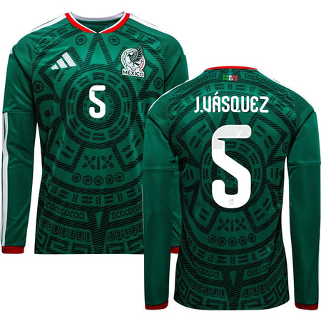 Men's J.VÁSQUEZ #5 Mexico Home Replica Long Sleeve Jersey World Cup 2026