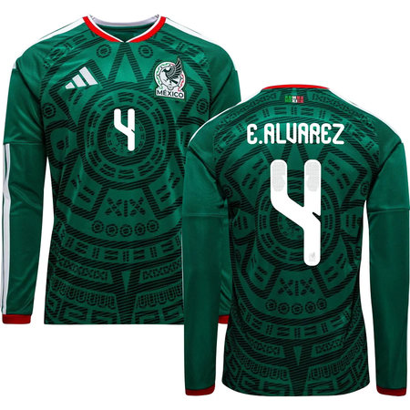 Men's E.ALVAREZ #4 Mexico Home Replica Long Sleeve Jersey World Cup 2026