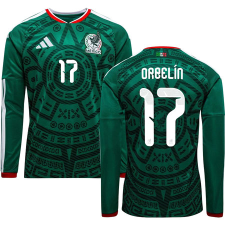Men's ORBELÍN #17 Mexico Home Replica Long Sleeve Jersey World Cup 2026