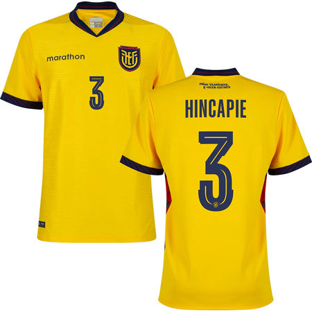 Kid's HINCAPIE #3 Ecuador Home Replica Jersey World Cup 2026